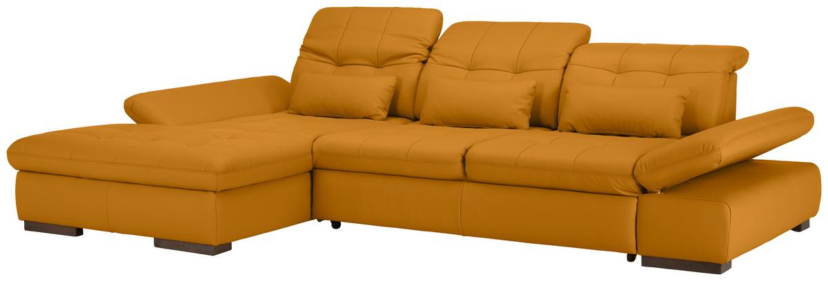 Rohová sedačka SANFINO, ľavá, žltá pravá koža - žltá/chrómová, Konventionell, kov/koža (199/305cm) - Premium Living