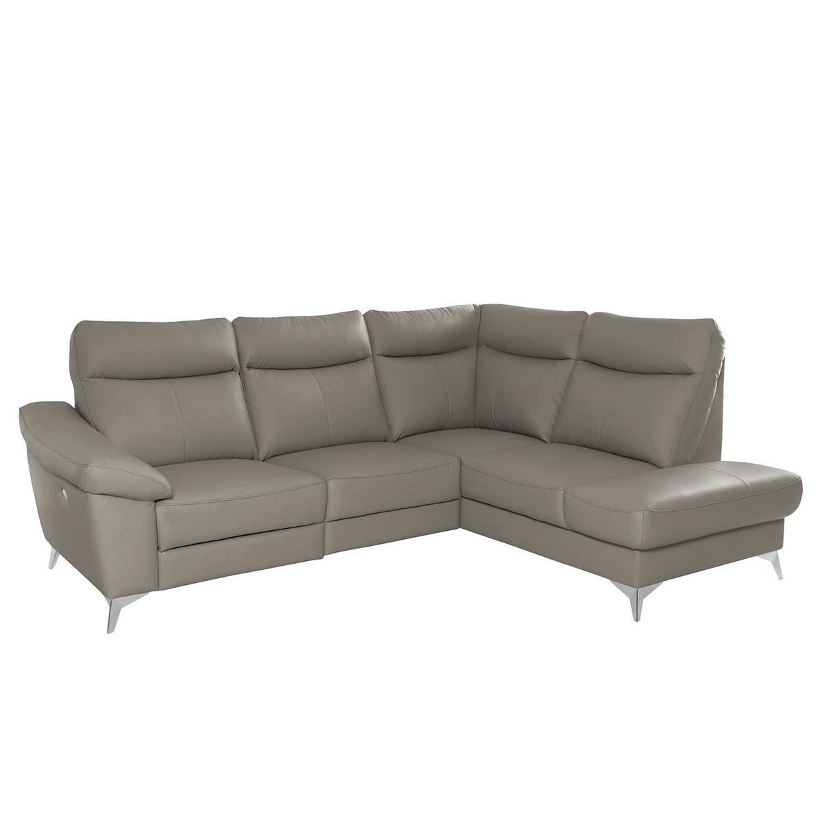 Ecksofa Luna Teilleder Schlammfarben 242x194 - Chromfarben/Schlammfarben, Design, Leder/Textil (242/194cm) - Livetastic