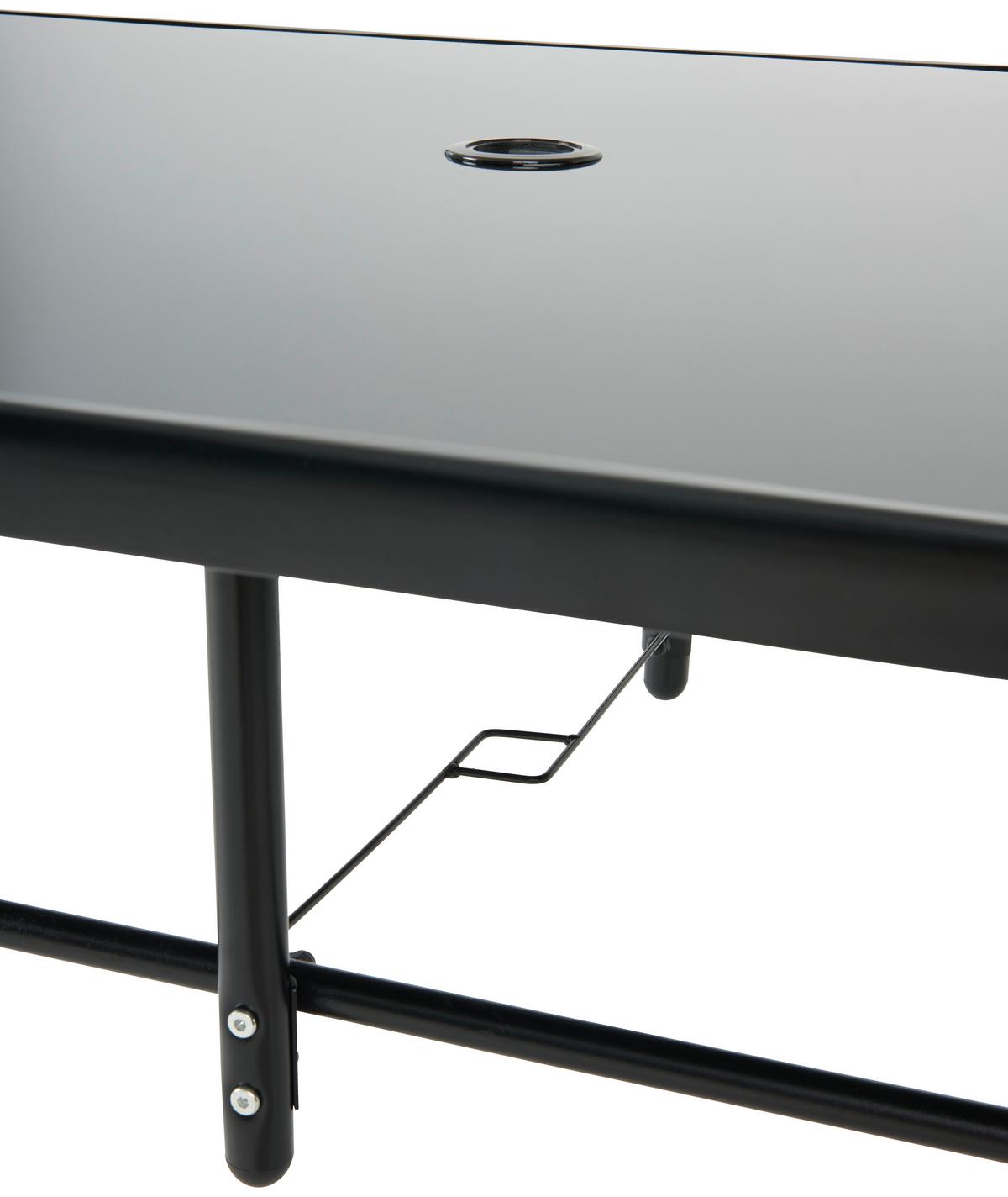 Gartengarnitur 7-tlg. Laura Stahl/glas/textilene + Schirm - Schwarz, MODERN, Glas/Textil (140/90/70cm) - Luca Bessoni