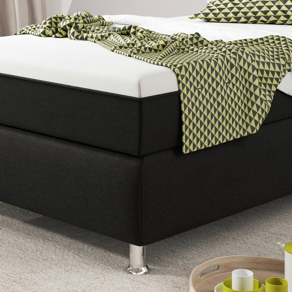 Boxspringbett 90x200 cm Köln Plus - Silberfarben/Schwarz, KONVENTIONELL, Textil (90/115/210cm) - MID.YOU