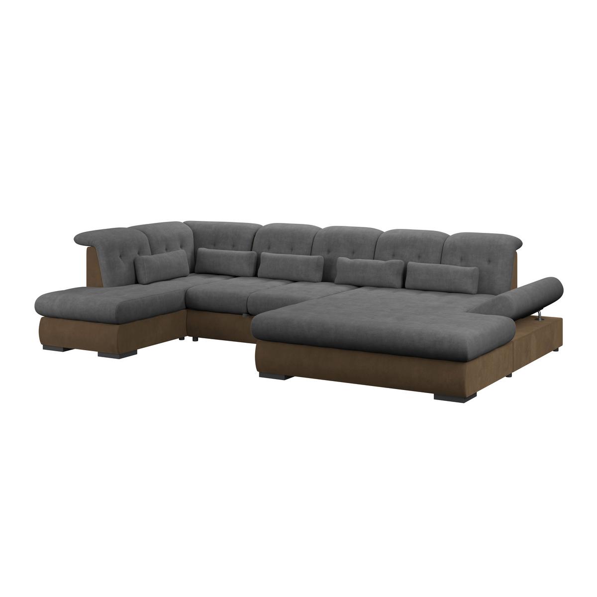 Wohnlandschaft Madera Mit Schlaffunktion Anthrazit - Hellbraun/Anthrazit, KONVENTIONELL, Kunststoff/Textil (212/358/190cm)