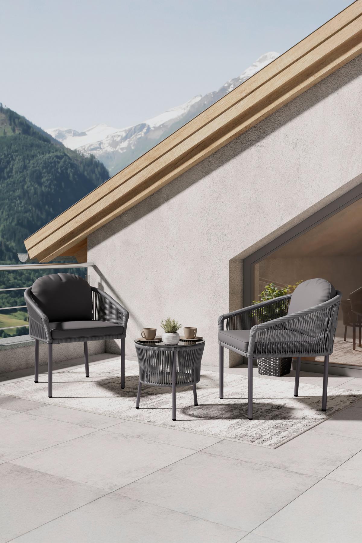 Balkonmöbel Set Capri Metall mit Kissen - Dunkelgrau/Hellgrau, MODERN, Textil/Metall - Beldano