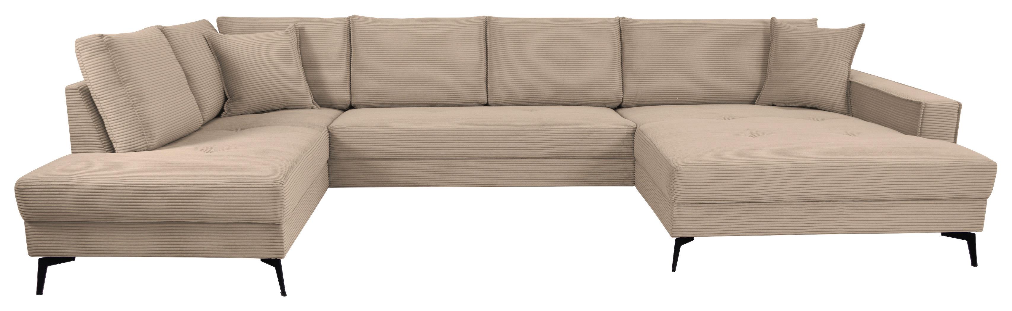 Wohnlandschaft Zero Hellbraun U-Form 195x362x173cm - Hellbraun/Schwarz, Trend, Textil (195/362/173cm)