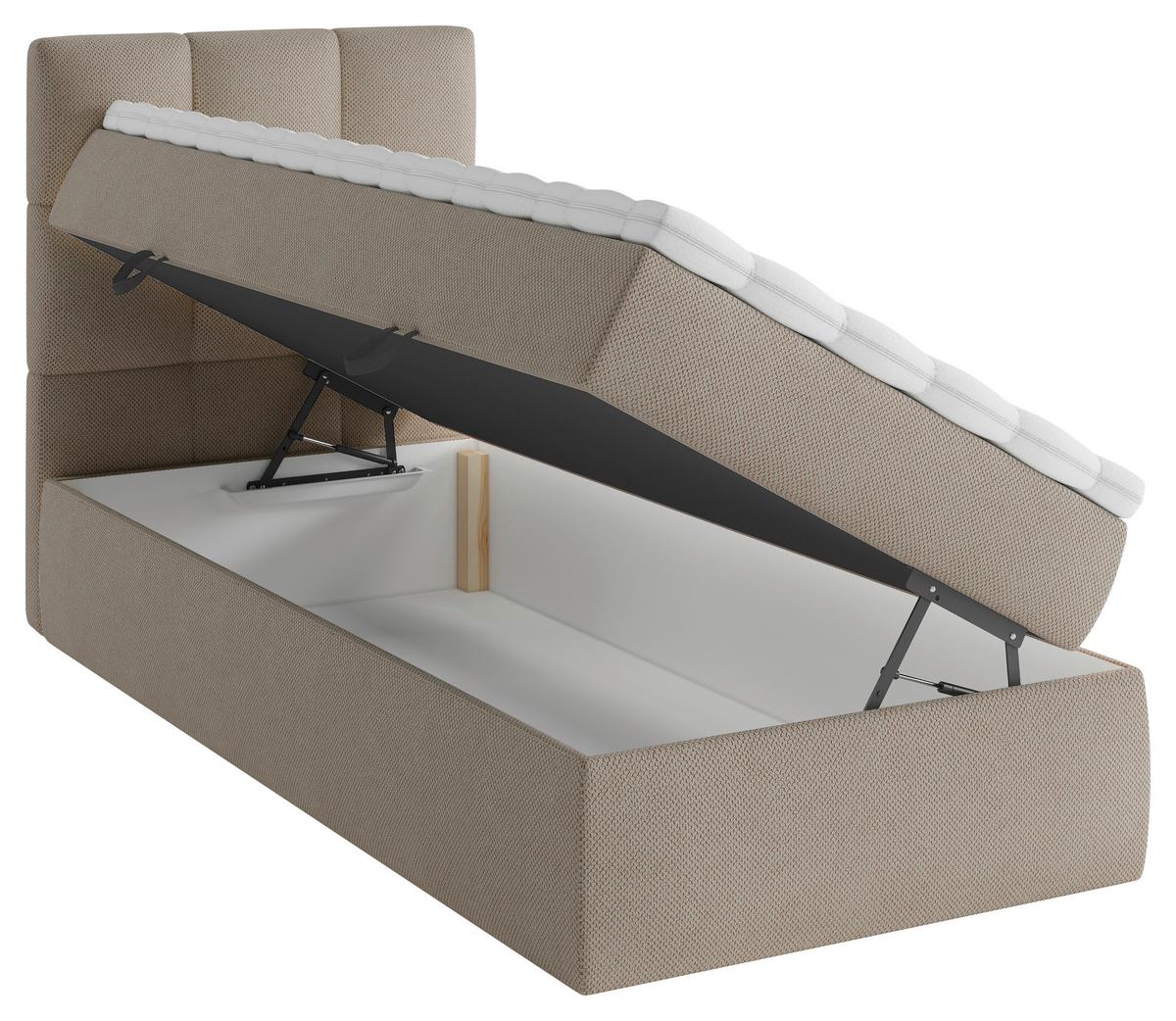 Boxbett Mit Topper & Bettkasten 90x200 Polly - Hellbraun/Schwarz, MODERN, Holz/Holzwerkstoff (90/200cm) - MID.YOU