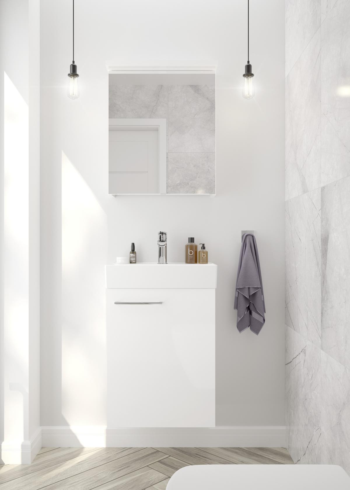 Gästebad Milo Weiß Hochglanz B: 50cm - Weiß Hochglanz/Weiß, Basics, Glas/Keramik (50cm) - MID.YOU