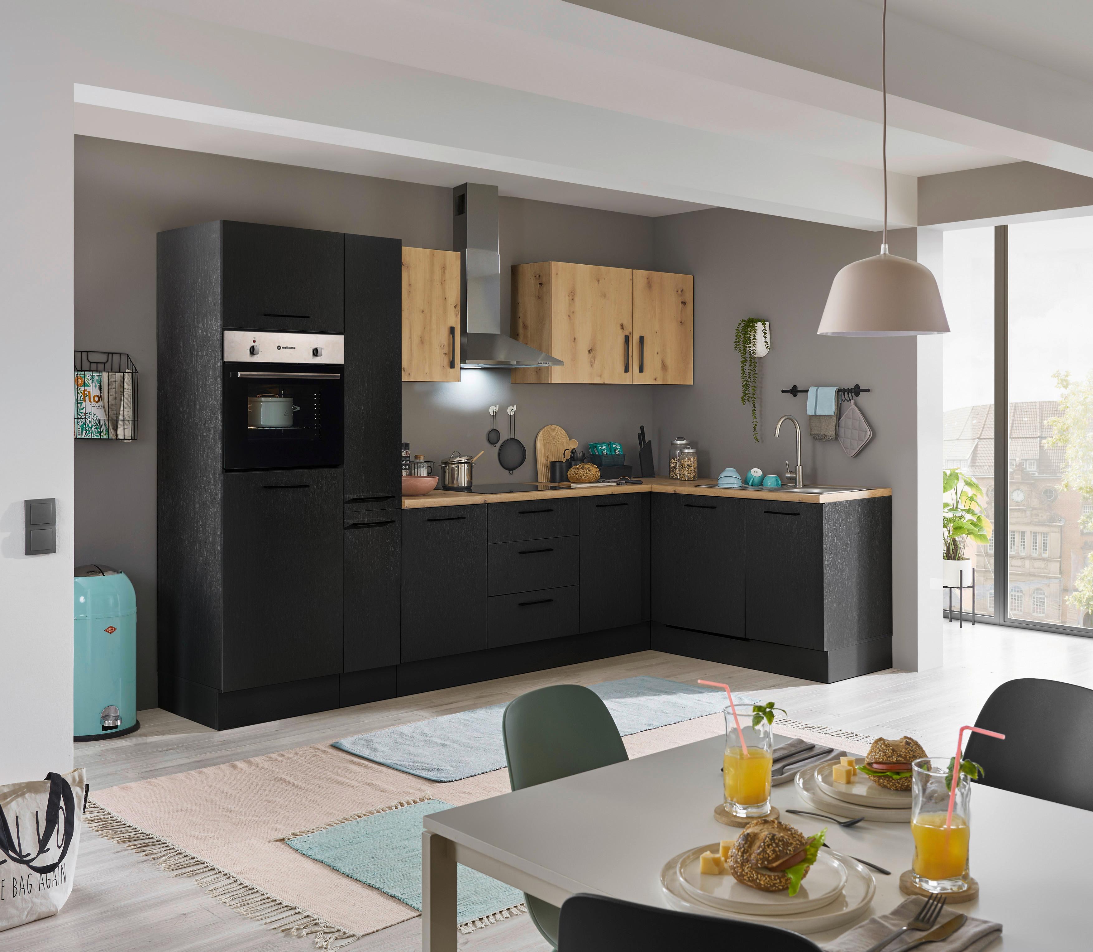 Eckküche Turin Schwarz/Eiche Dekor 310x175 cm - Schwarz/Eiche Artisan, Basics, Holzwerkstoff (310/175cm) - MID.YOU