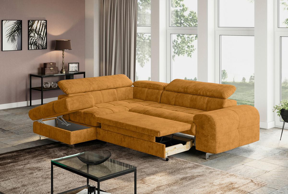 Ecksofa Mit Schlaffunktion Cloud + Goldfarben - Chromfarben/Goldfarben, KONVENTIONELL, Textil (206/257cm) - Livetastic