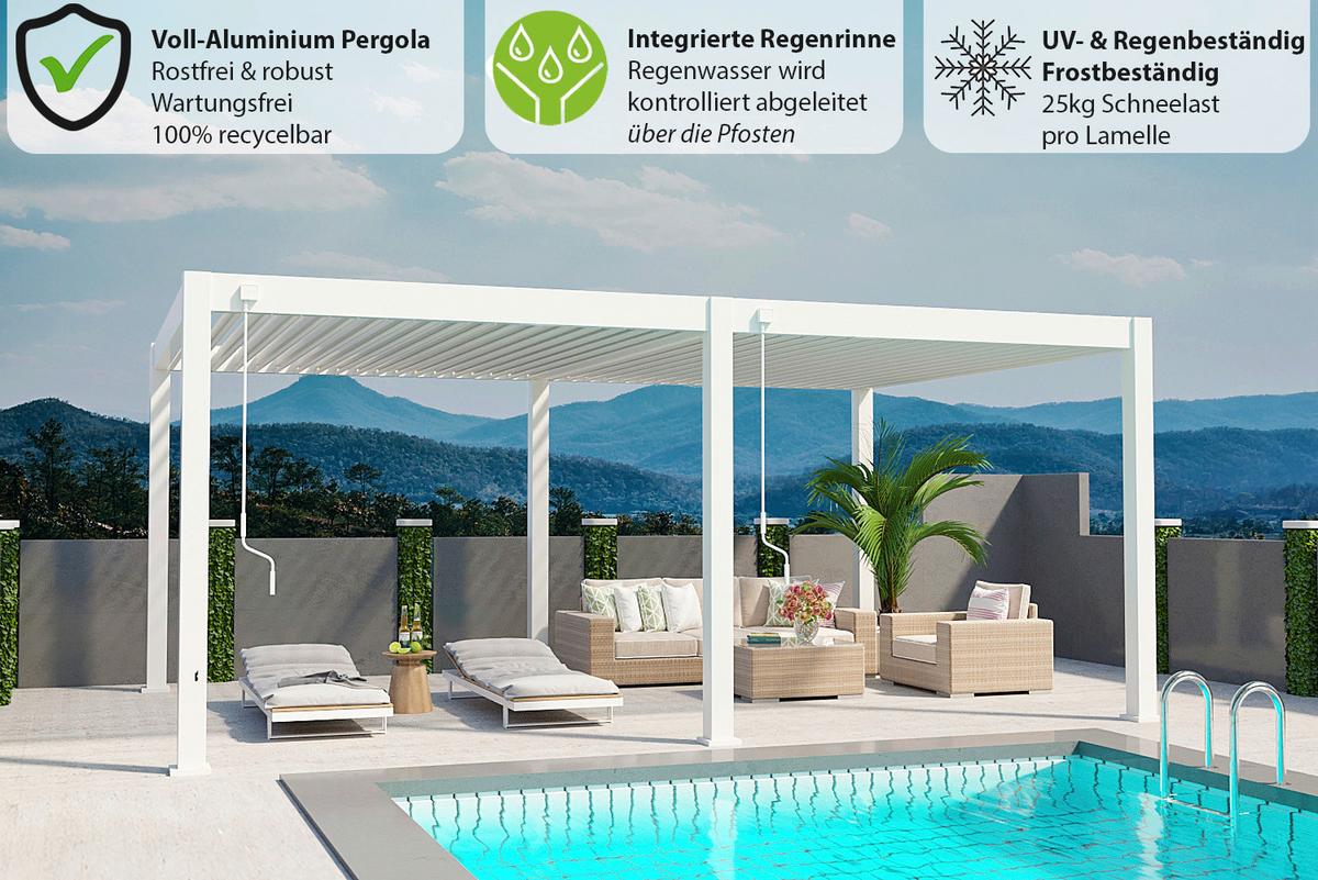 Pergola Deluxe Plus 600x400cm Sturmfest, Gartenpavillon - Weiß, Basics, Metall (600/255/400cm) - WEIDE