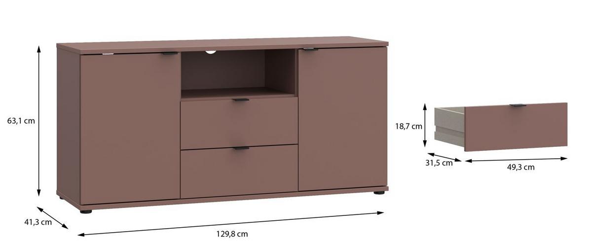 TV diel Ganymede, farba terakota, š: 130 cm - čierna/terakota, Modern, kov/kompozitné drevo (129,8/63,1/41,3cm)