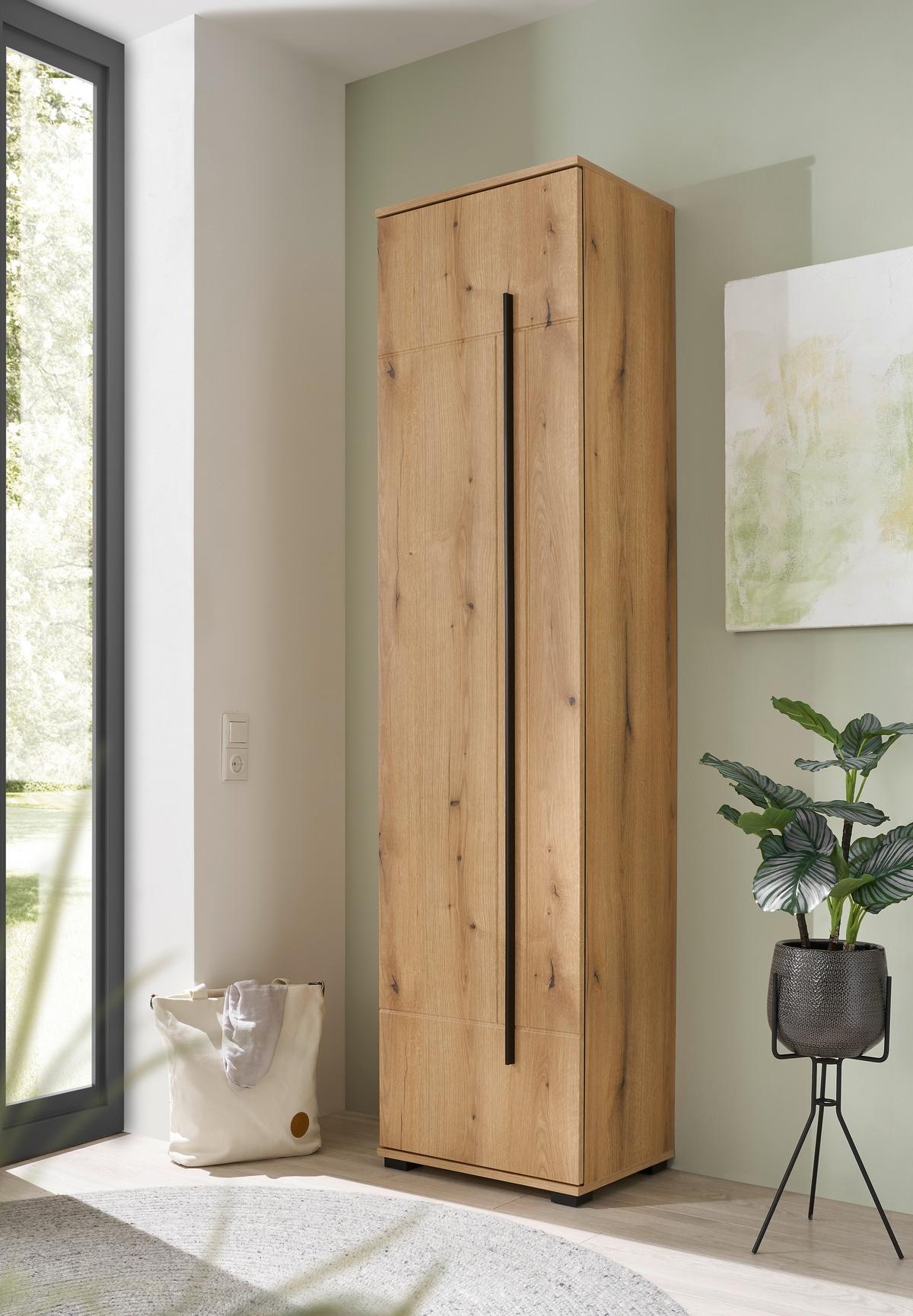 Mehrzweckschrank Eichefarben B: 50cm - Eichefarben/Schwarz, MODERN, Holzwerkstoff (50/201/39cm) - MID.YOU