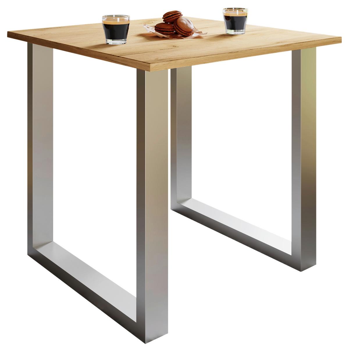 Esstisch Xona Silberfarben/honigeiche - Honigeiche/Silberfarben, Design, Holzwerkstoff/Metall (80/80/76cm) - MID.YOU