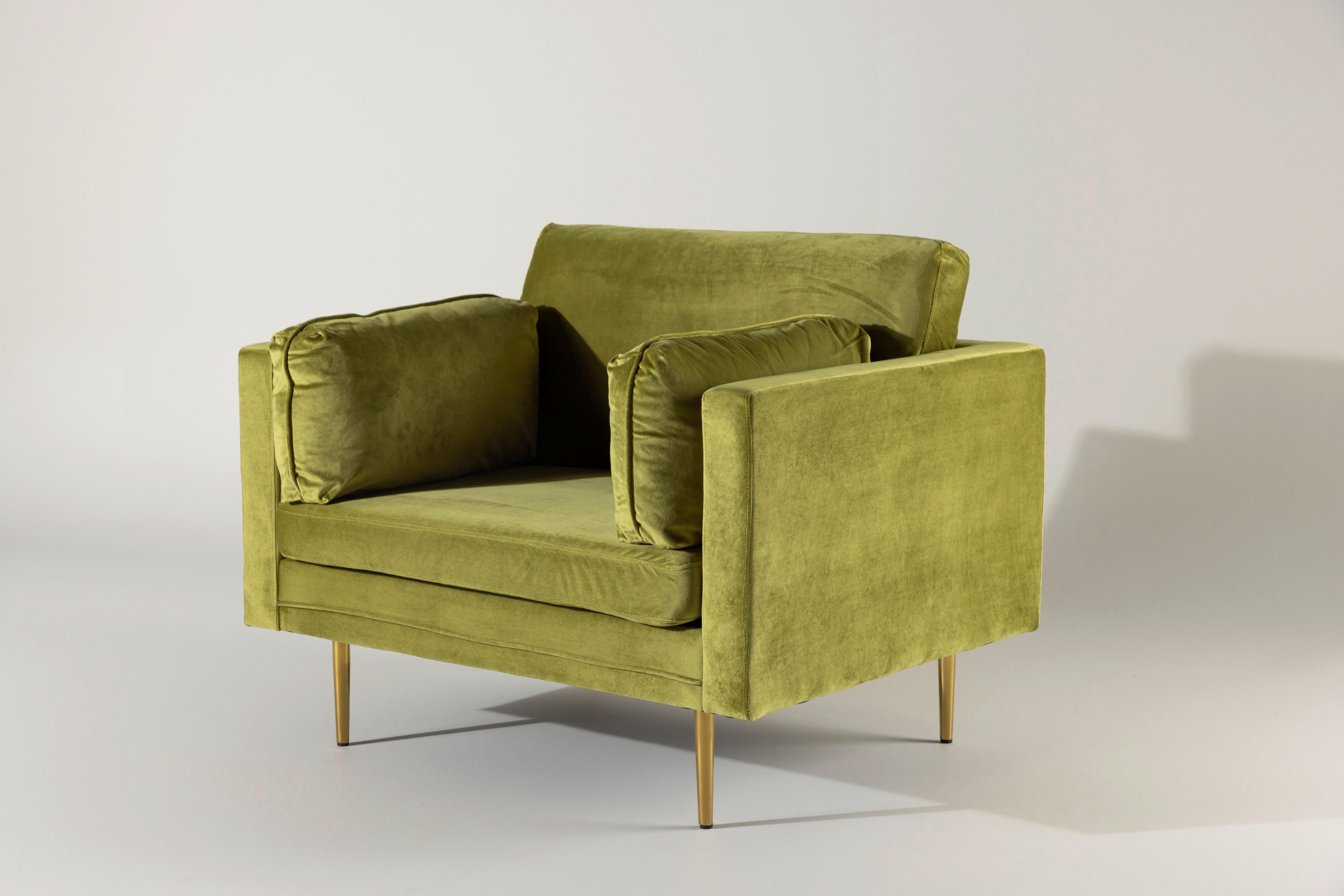 Sessel Boom - Goldfarben/Grün, Design, Textil/Metall (110/84/86cm) - Livetastic