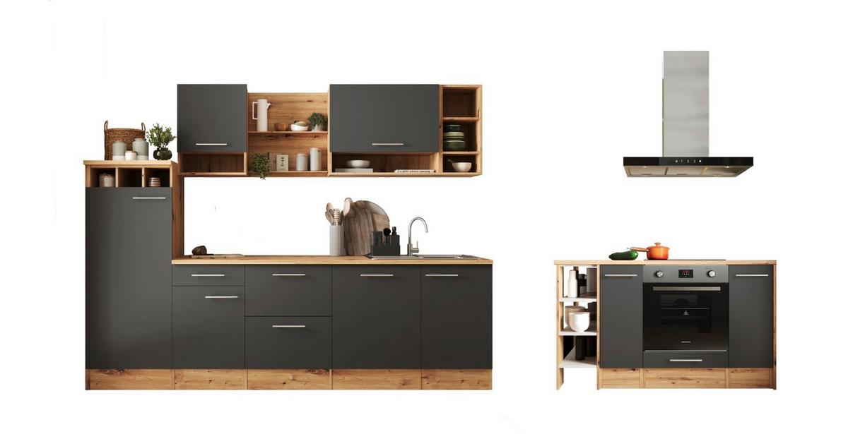 Küchenblock Hilde Inselküche 280 cm - Wildeiche/Grau, Design, Holzwerkstoff (280-150cm) - Respekta