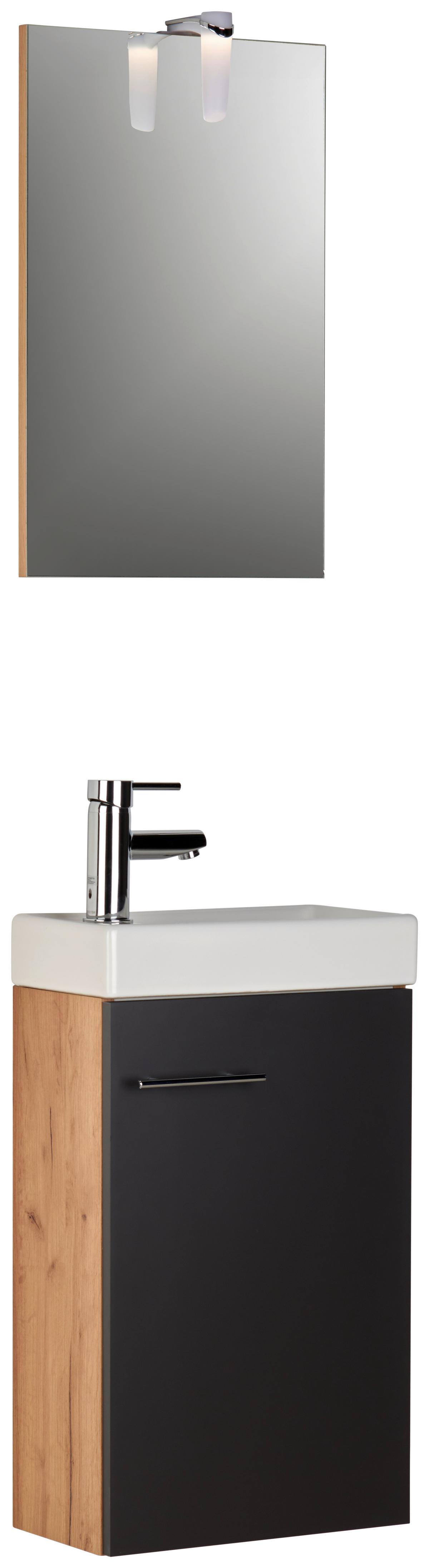 Gästebad 3-Tlg. inkl. LED Kim 40cm, Anthrazit - Eichefarben/Anthrazit, Basics, Holzwerkstoff (40/68/22cm) - MID.YOU