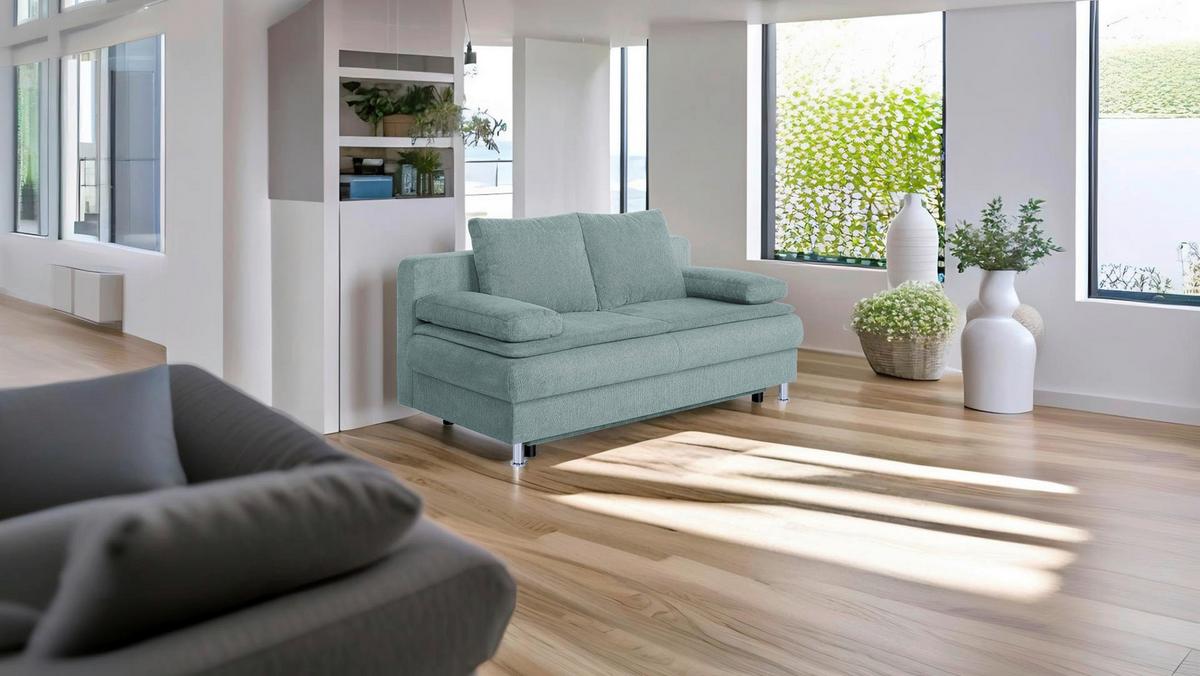 Schlafsofa mit Bettkasten Ken Blaugrau - Chromfarben/Blaugrau, Design, Holzwerkstoff/Textil (200/92/90cm) - P & B