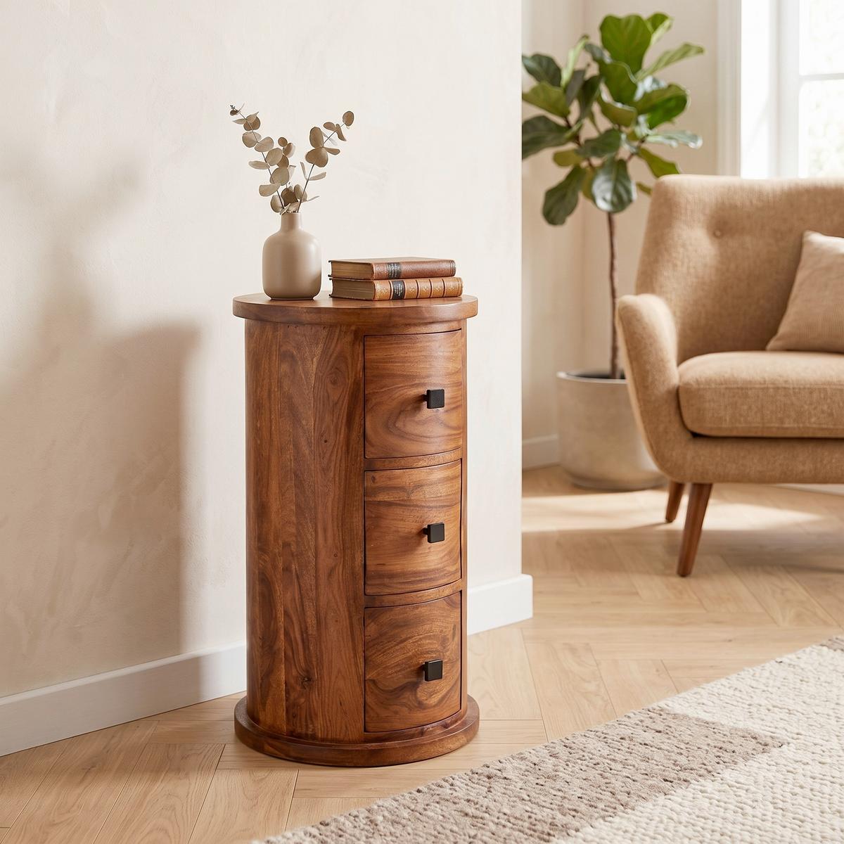 Kommode Echtholz rund B: 35 cm, Sheesham - Sheeshamfarben, KONVENTIONELL, Holz (35/65/35cm) - MID.YOU