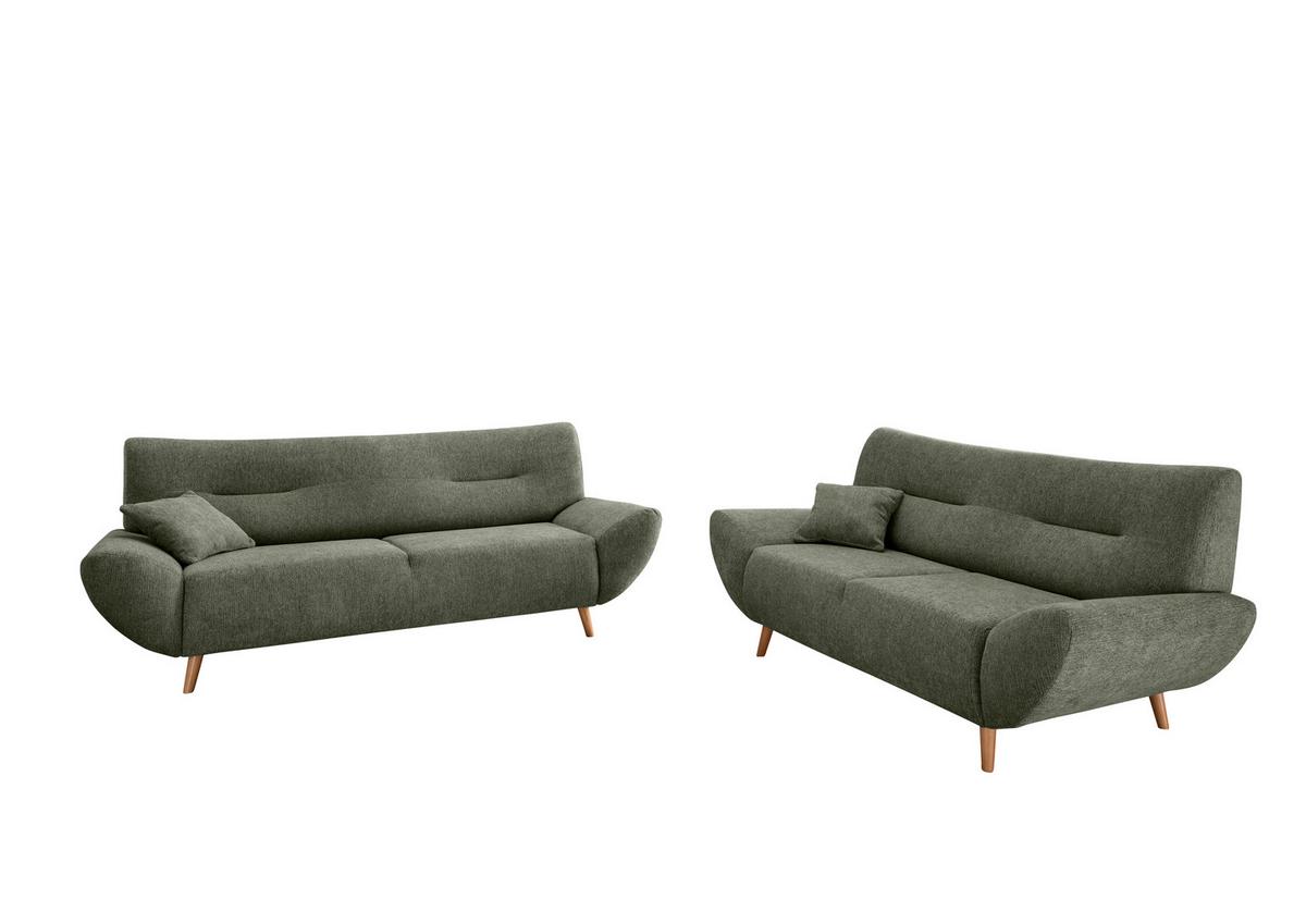3-Sitzer-Sofa Chenille Dunkelgrün, Rücken Echt - Wildeiche/Dunkelgrün, MODERN, Textil (205/81/90cm) - MID.YOU