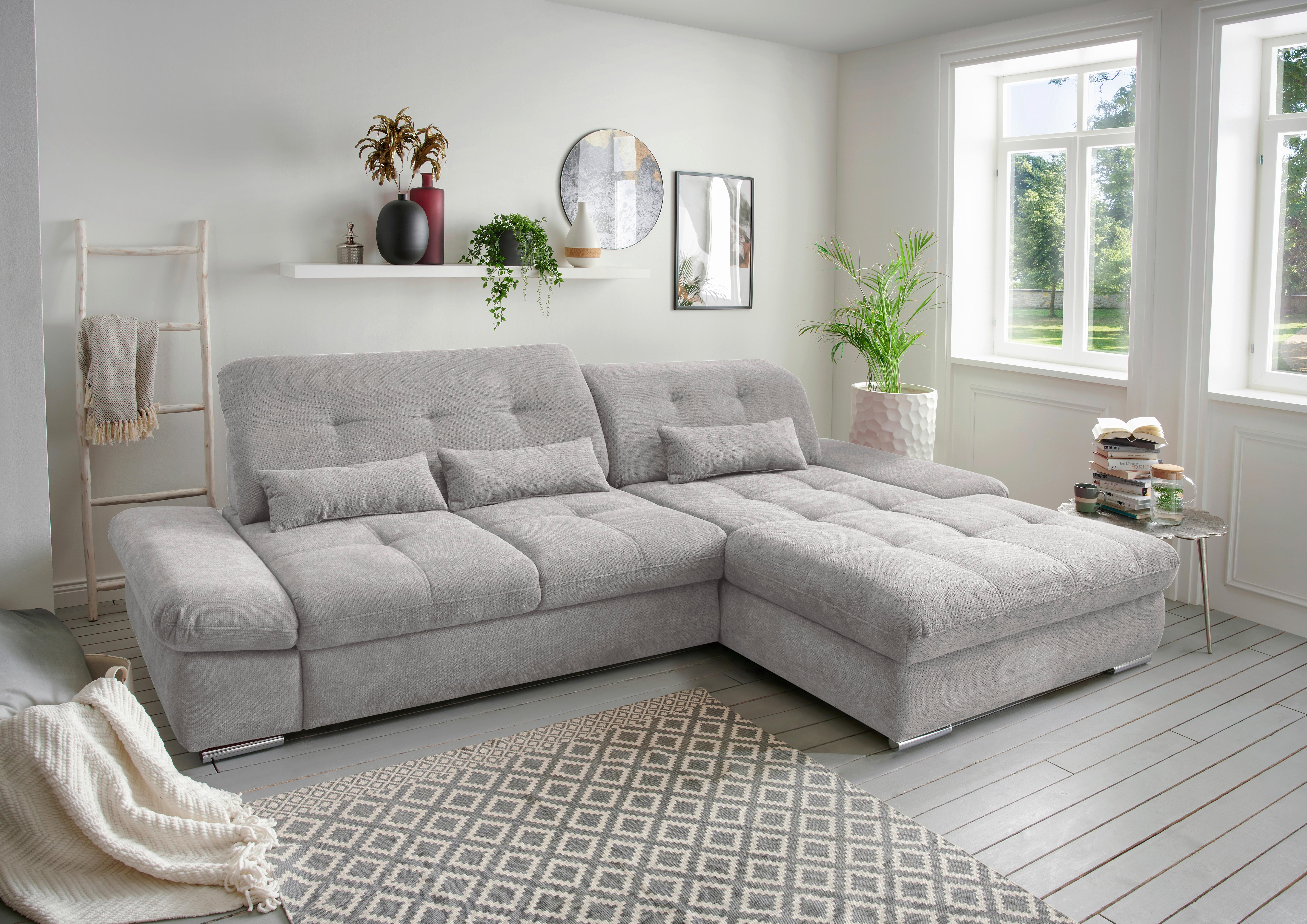 Ecksofa Dalida Grau S: 300x196 cm - Chromfarben/Grau, MODERN, Textil (300/196cm) - Livetastic