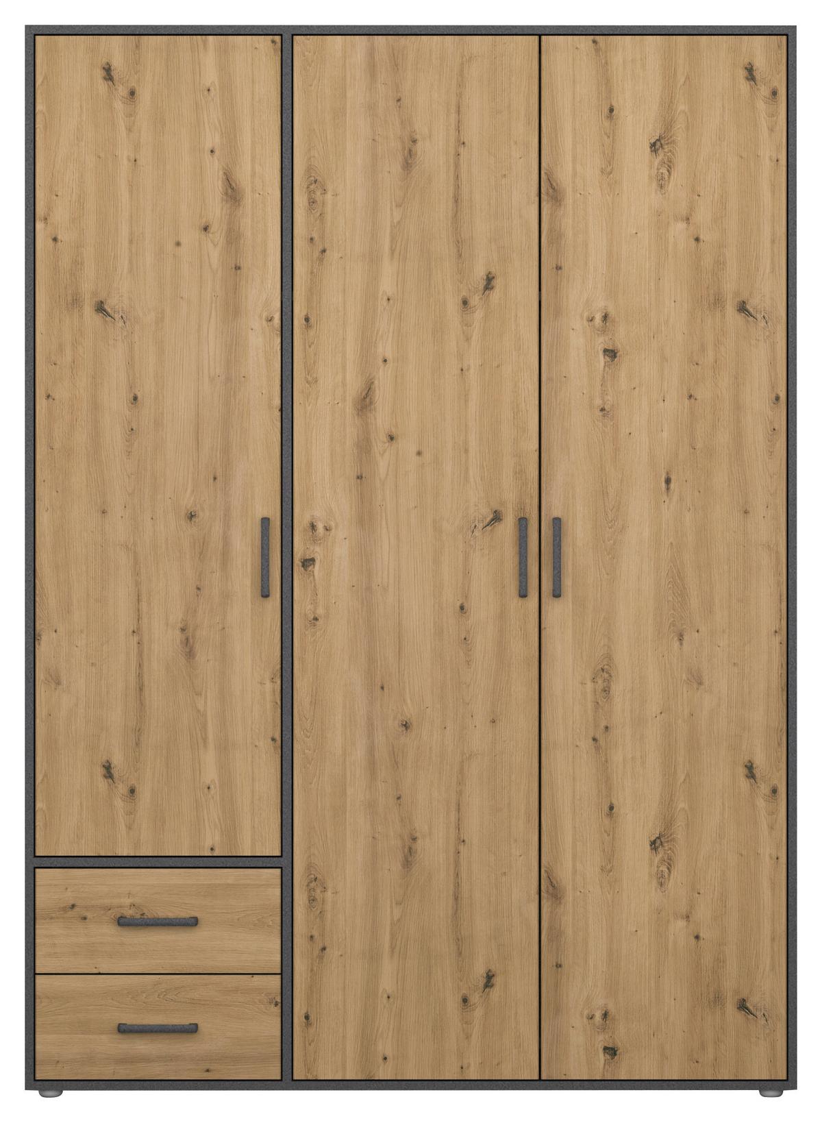 Drehtürenschrank Voyager Grau,eiche Artisan 140 Cm - Eiche Artisan/Grau, MODERN, Holzwerkstoff (140/194/53cm) - Rauch Möbel