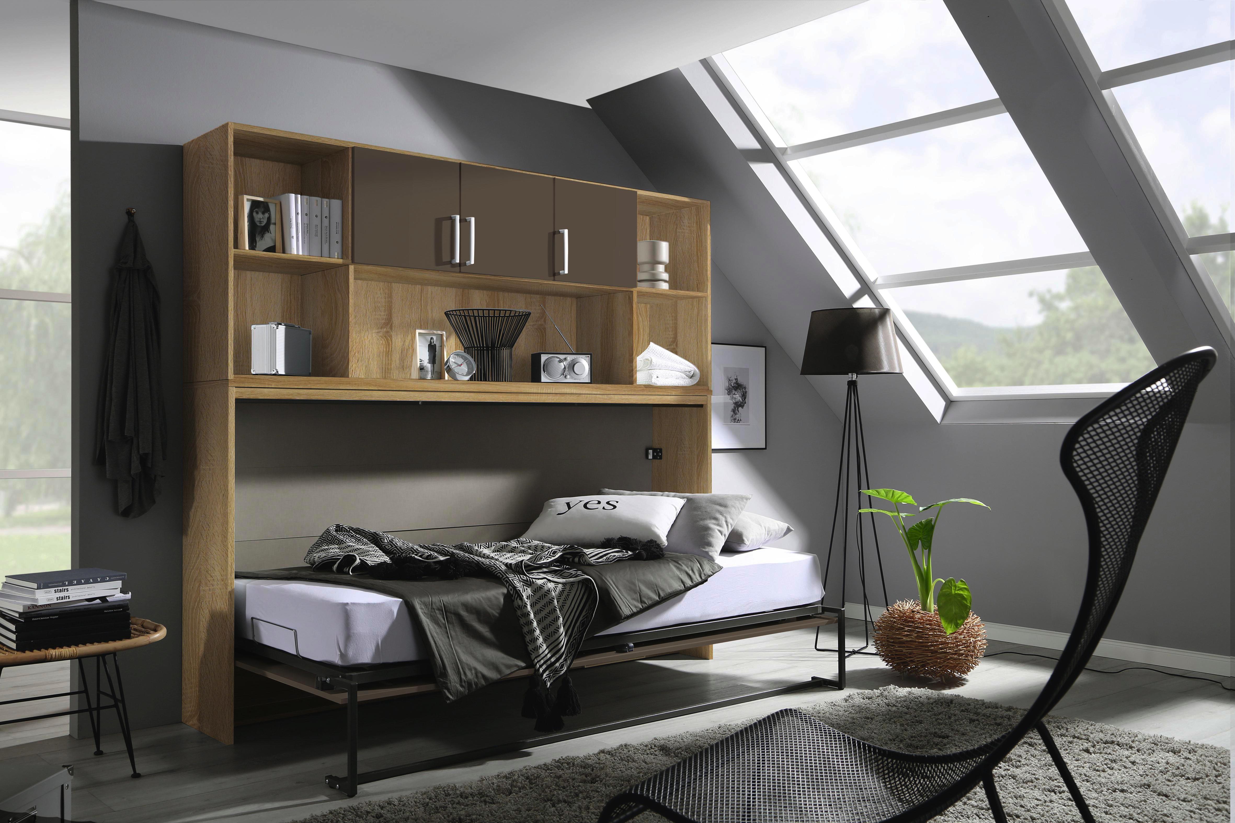 Bettüberbauregal Albero 214 cm Eiche/Grau - Eichefarben/Weiß, KONVENTIONELL, Holzwerkstoff (214/82/40cm)