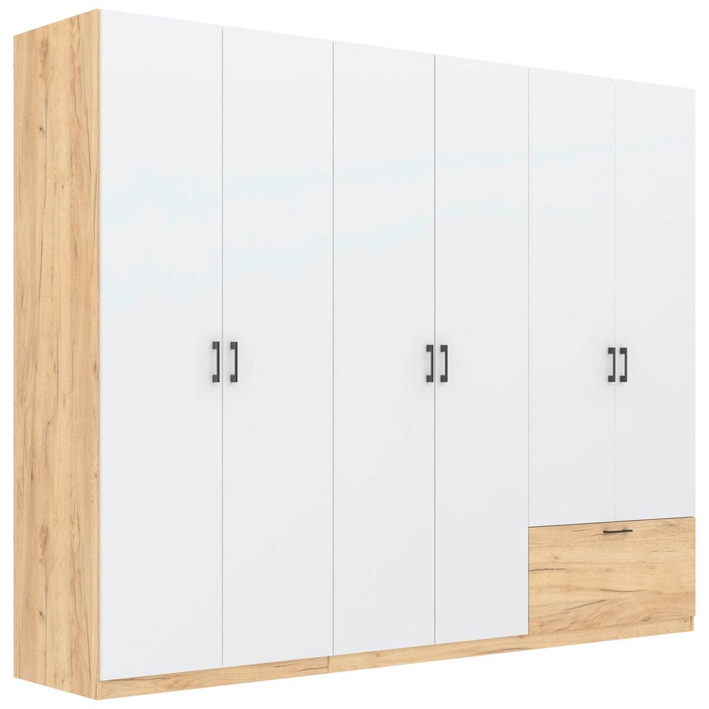 Drehtürenschrank mit Schublade 269cm Mila Weiß/Eiche Artisan
