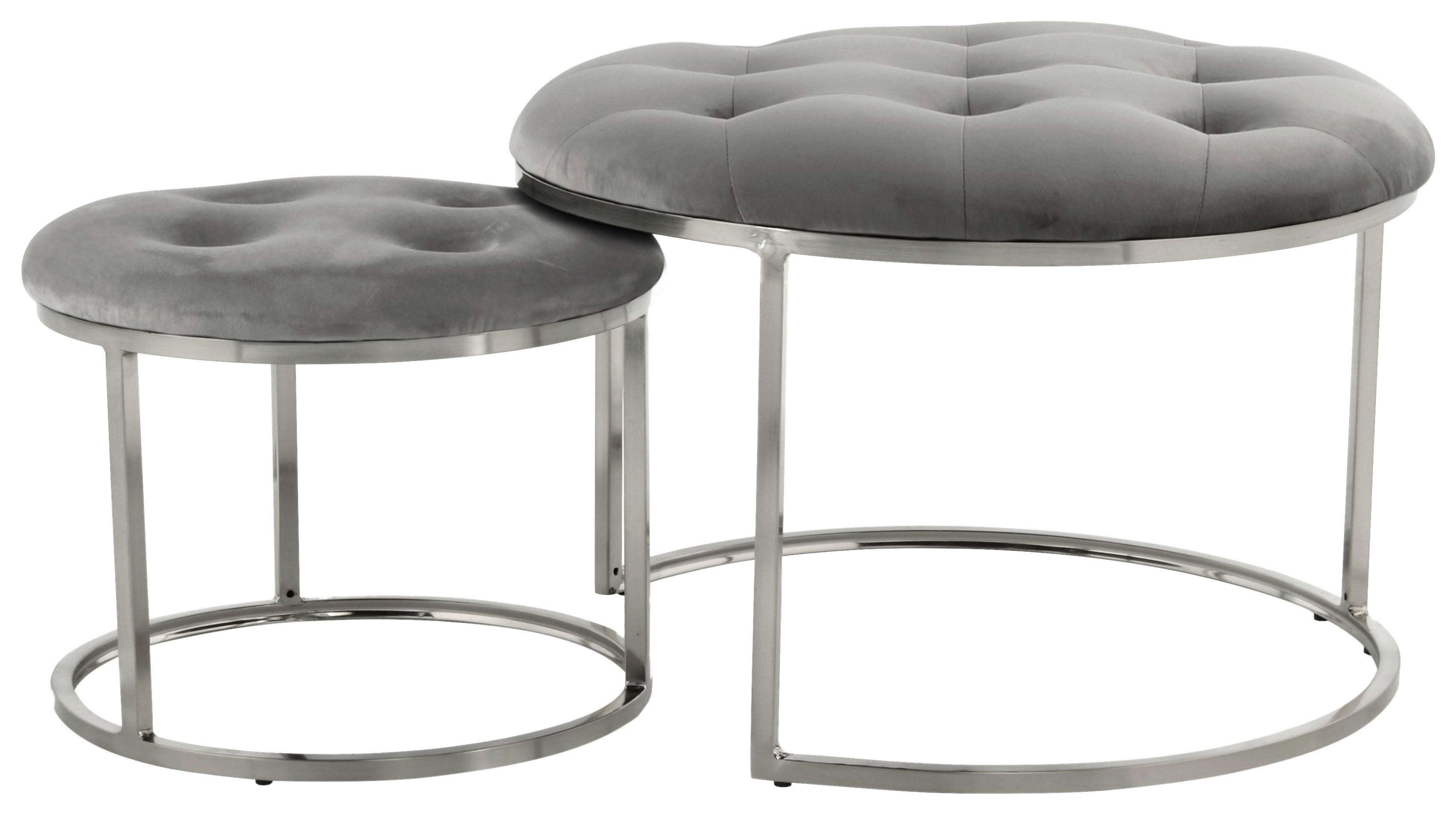 Hockerset 2-teilig Myla 100 Grau/silberfarben D: 60/40 Cm - Silberfarben/Grau, Design, Textil (40+60cm) - Kayoom