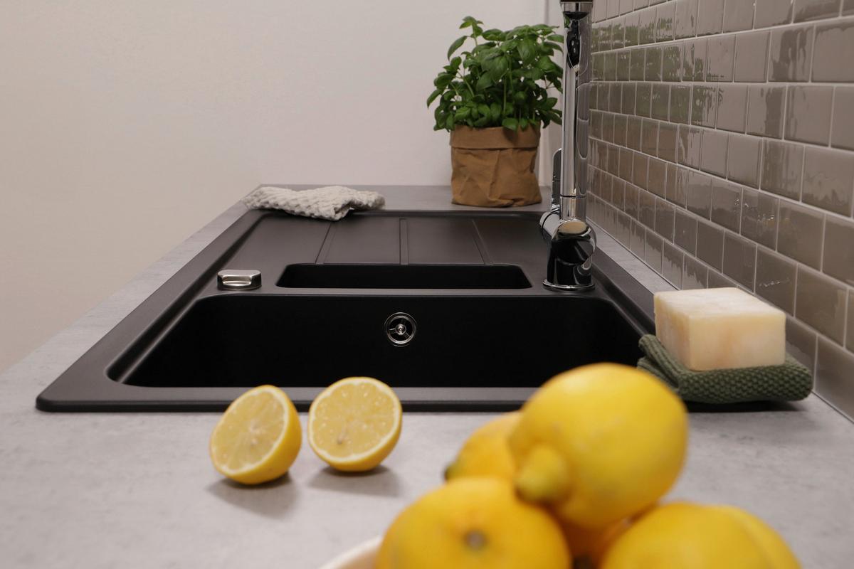 Spüle Austin Schwarz B: 100 cm - Schwarz, Design, Stein (100/20/50cm) - Respekta