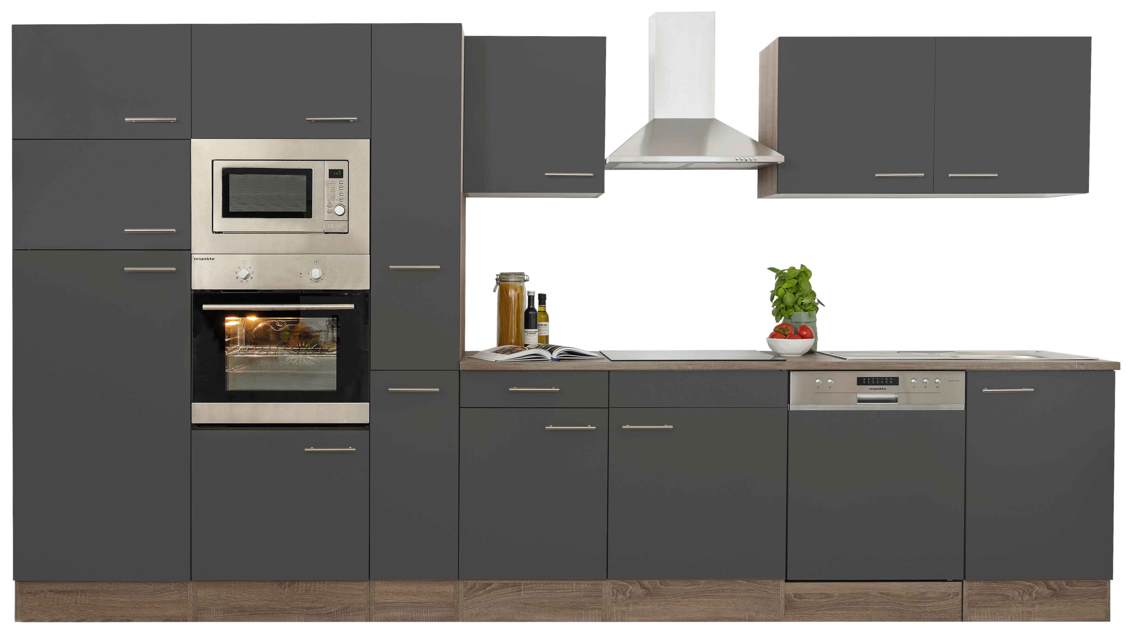 Küchenzeile mit Geräten B: 370 cm Grau/Eiche Dekor - Eichefarben/Grau, MODERN, Holzwerkstoff (370cm) - Respekta