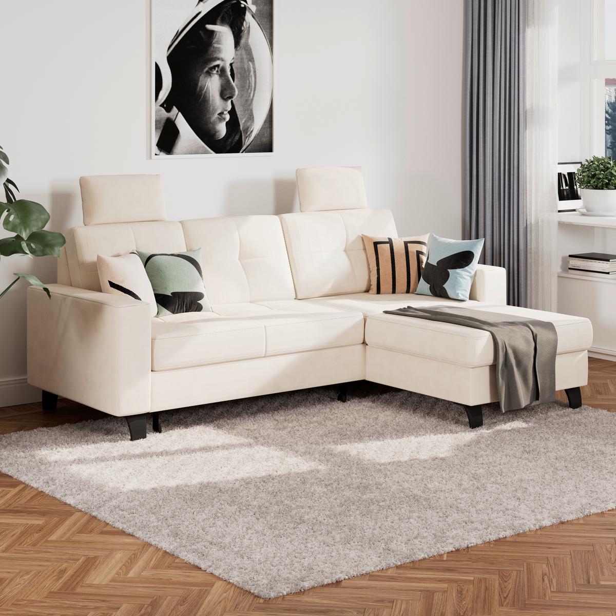 Ecksofa Varese mit Bettkasten Naturfarben 239x164 cm - Beige/Schwarz, KONVENTIONELL, Textil (239/164cm) - James Wood