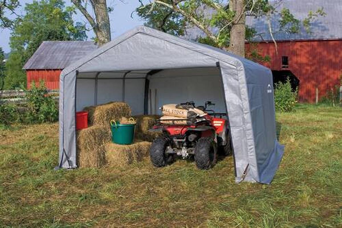 Zeltgarage Shed-In-A-Box 13,7m² - Grau, Basics, Kunststoff (370/260/370cm)