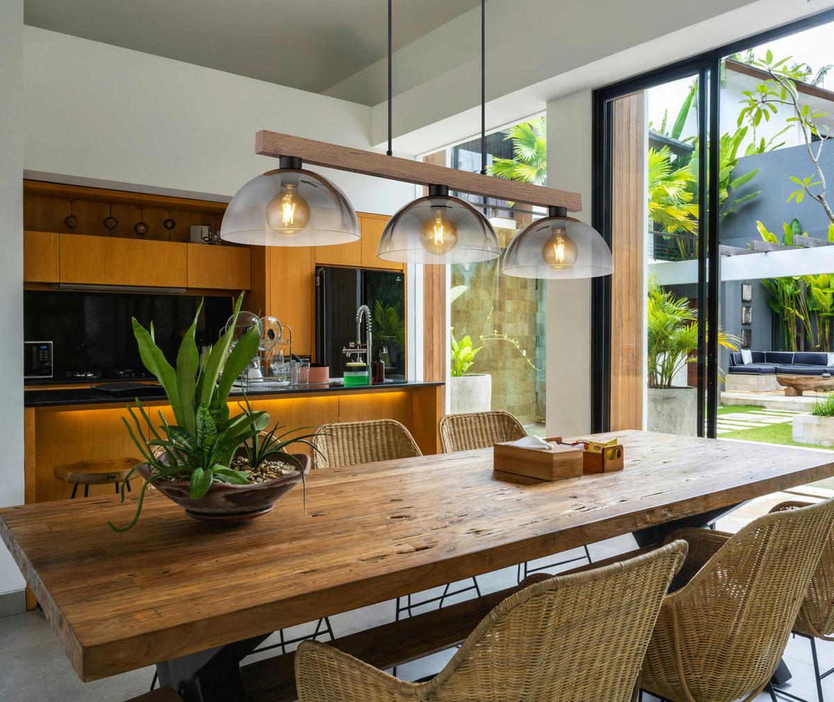 Hängeleuchte Exkl. 3xe27, 60w - Klar/Dunkelbraun, Design, Glas/Holz (114/30/120cm) - Globo