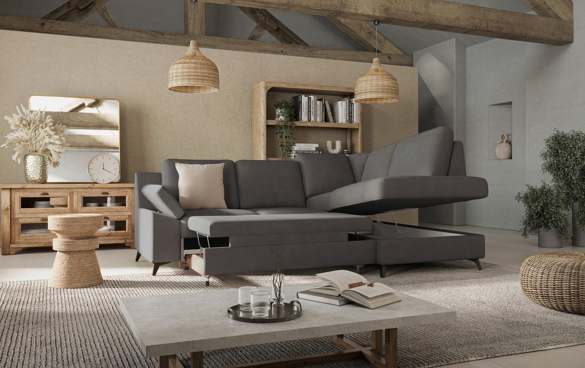 Ecksofa Boom, Dunkelgrau S: 242x170 Cm - Dunkelgrau/Schwarz, KONVENTIONELL, Textil (242/170cm) - Cotta