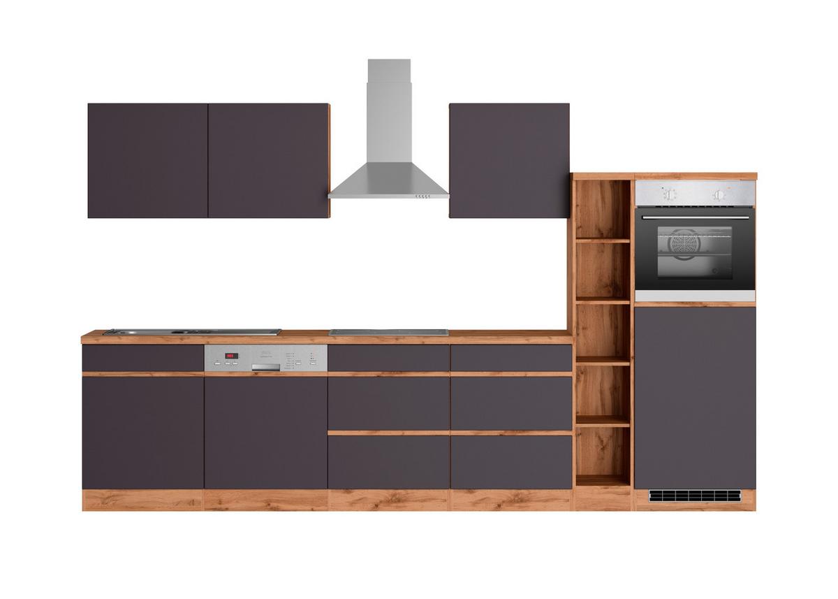 Küchenzeile Turin mit Geräten B: 330cm Grau/Wotaneiche Dekor - Eiche Wotan/Grau, Design, Holzwerkstoff (330cm) - Held