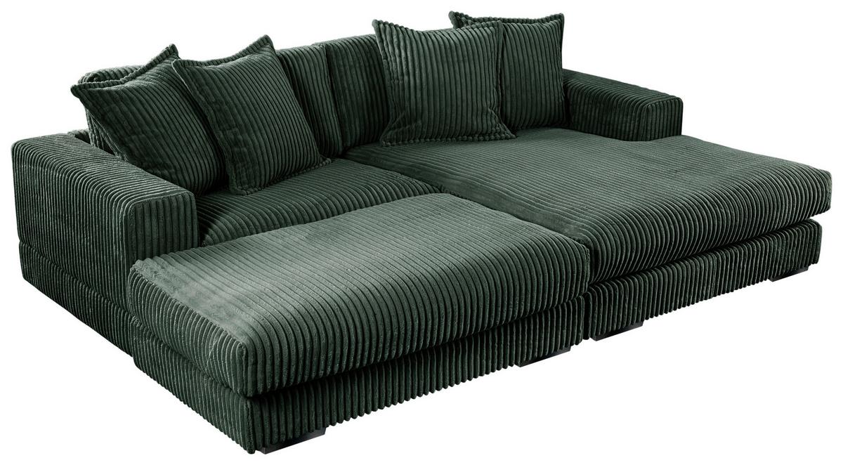 Ecksofa Funny Rechtsmit Hocker Dunkelgrün  B: 285 cm - Dunkelgrün/Schwarz, Basics, Textil (285/195cm) - Livetastic