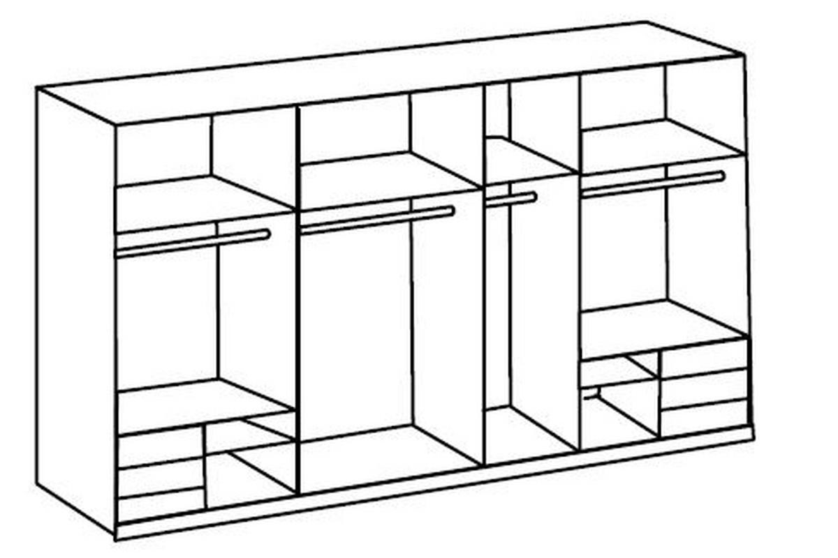 Schwebetürenschrank Mit Spiegel + Laden 350cm Level 36a, Weiß - Silberfarben/Weiß, Basics, Holzwerkstoff (350/216/65cm) - MID.YOU