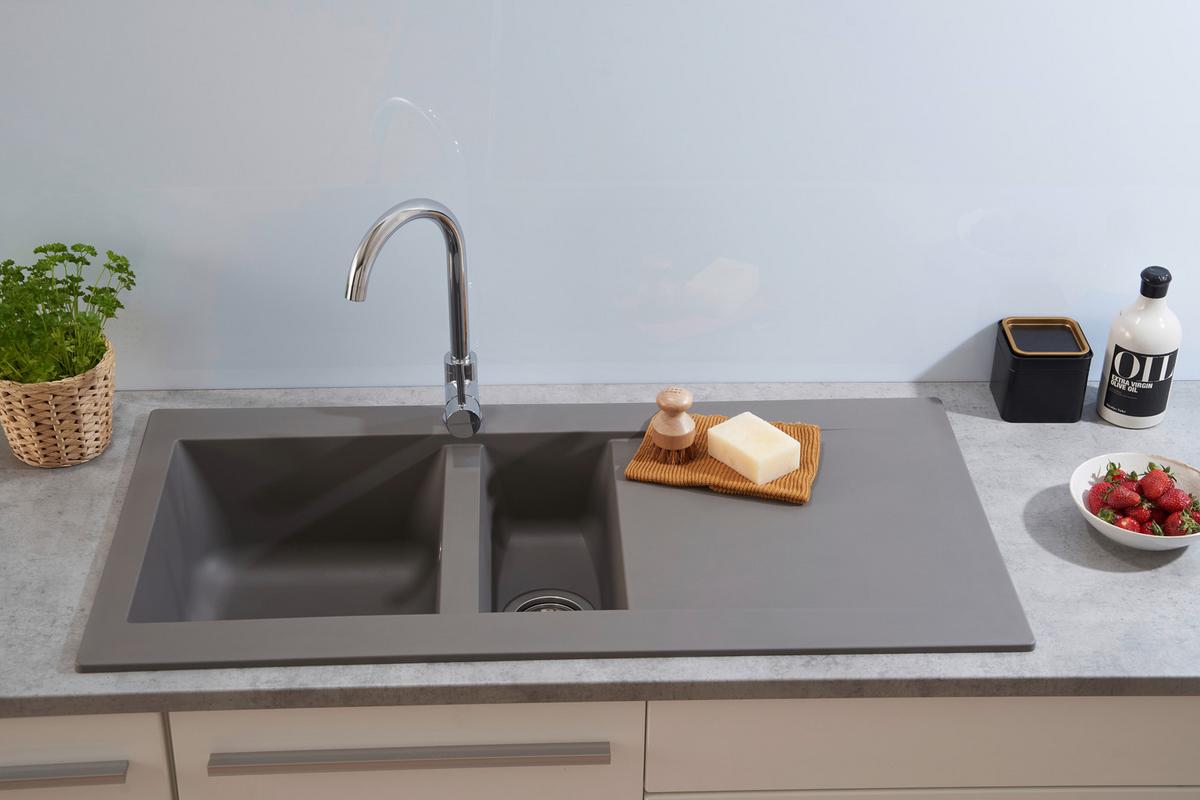 Spüle Respekta Denver Kunststein Bxt: 100x50 Cm - Grau, Trend, Glas/Kunststoff (100/20/50cm) - Respekta