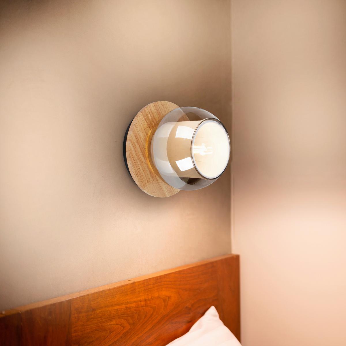 Deckenleuchte Kautschukholz - Schwarz/Naturfarben, Design, Glas/Holz (18/15cm) - Näve