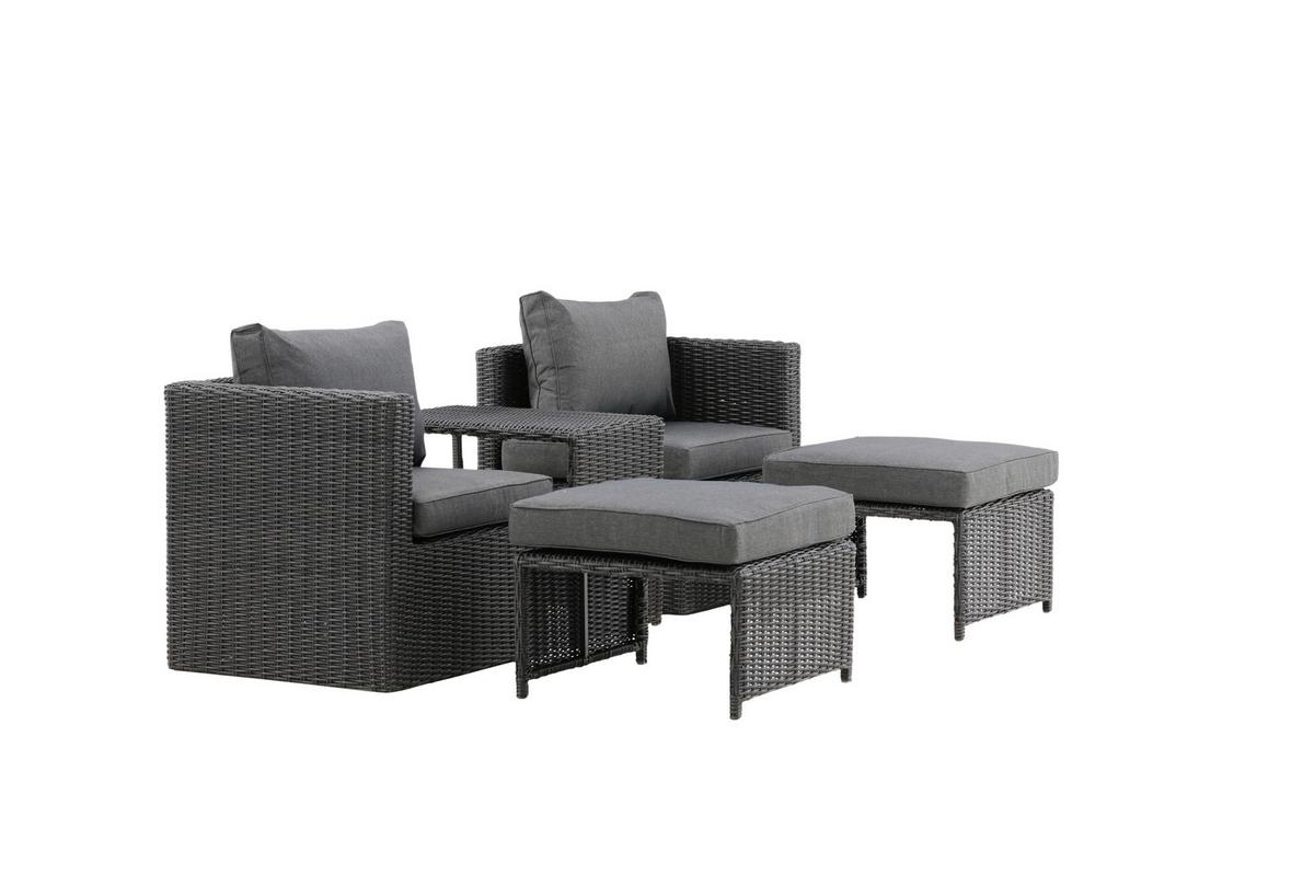 Gartenmöbel Set 5-Tlg. Quad Kunststoffgeflecht mit Kissen - Schwarz/Grau, KONVENTIONELL, Kunststoff/Metall - Gardenson