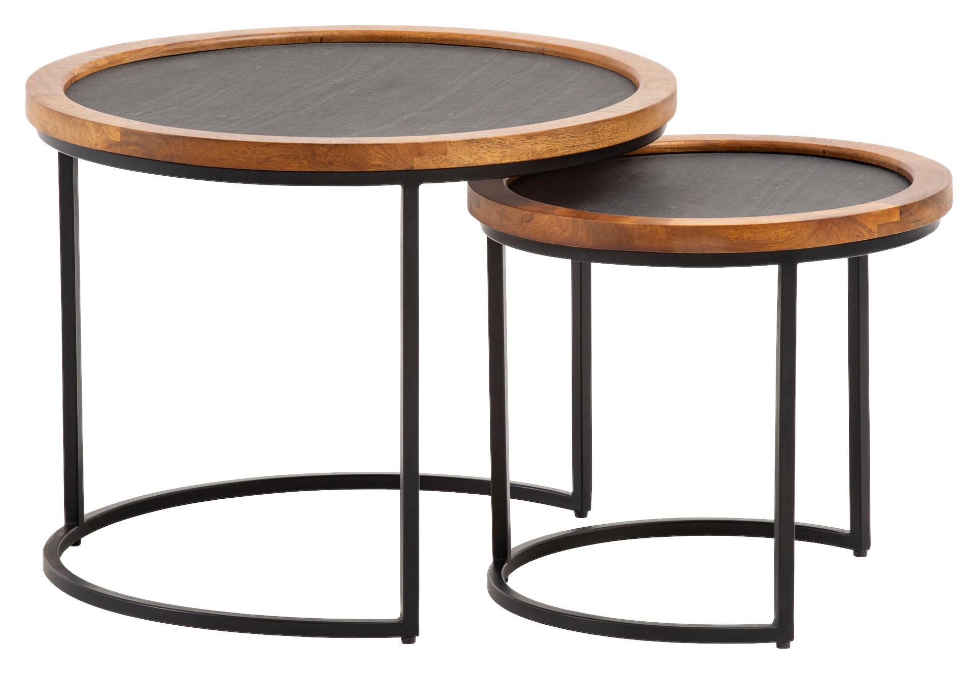 Sada konferenčných stolíkov mangové drevo - hnedá/čierna, Design, kov/drevo (60/60/46cm) - MID.YOU