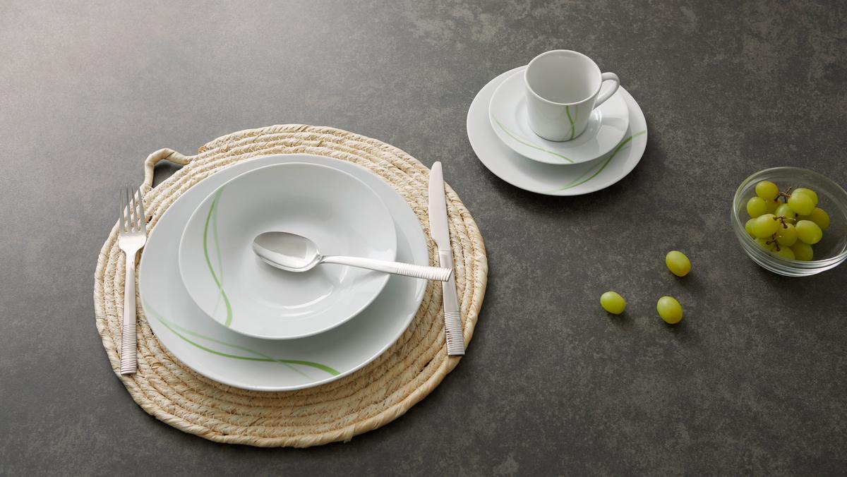 Tafelservice Kata - Weiß/Grün, KONVENTIONELL, Keramik - Luca Bessoni