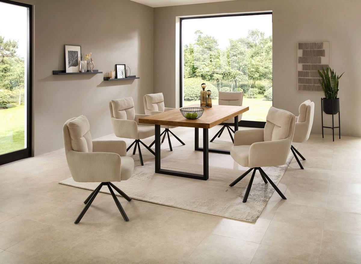 Esstisch Chris U 180x76x100 cm Eiche/Schwarz - Eichefarben/Schwarz, MODERN, Holz/Metall (180/100/76cm) - Livetastic