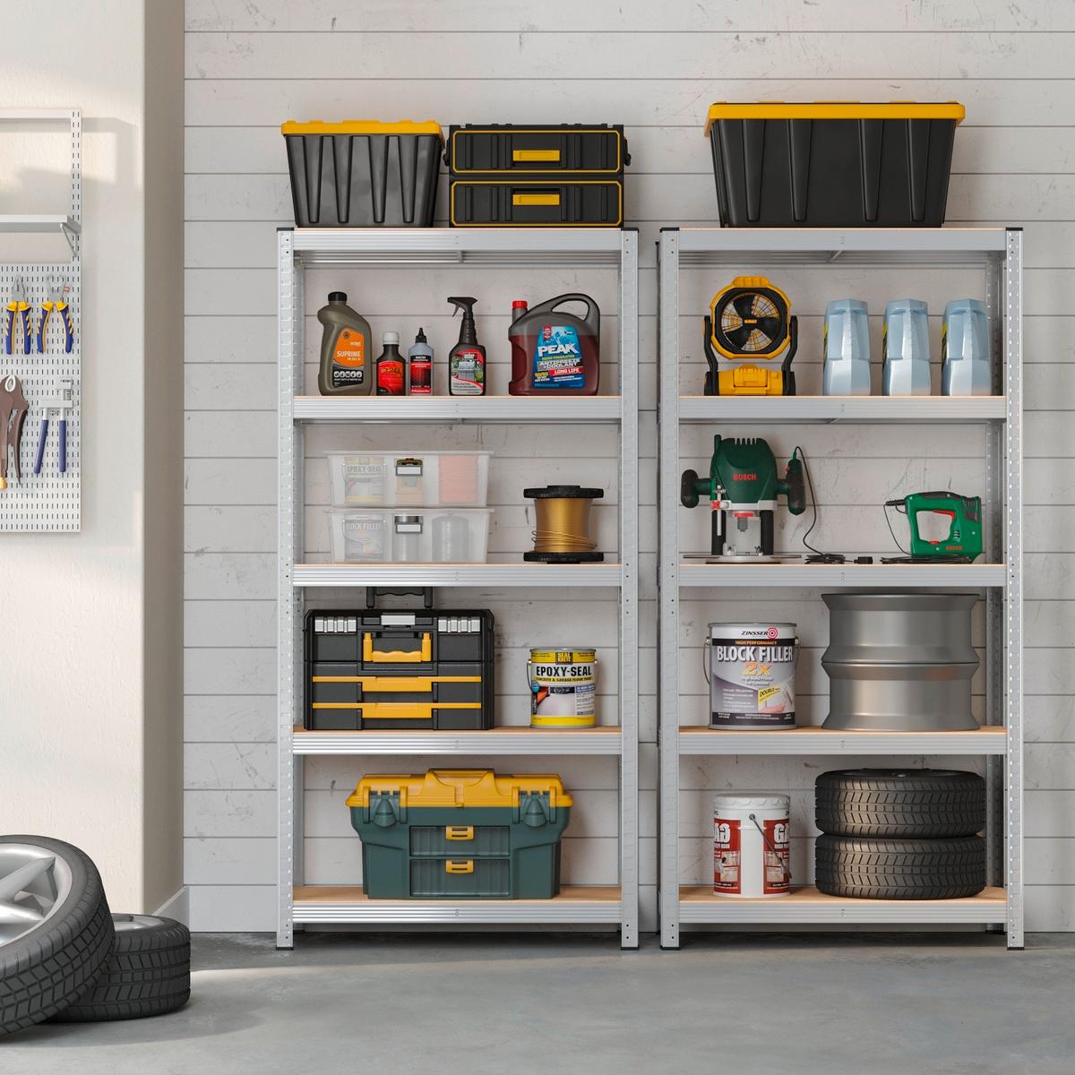 Schwerlastregalset Weiß, Hellbraun B: 90 cm - Hellbraun/Weiß, Basics, Holzwerkstoff (90/180/40cm)