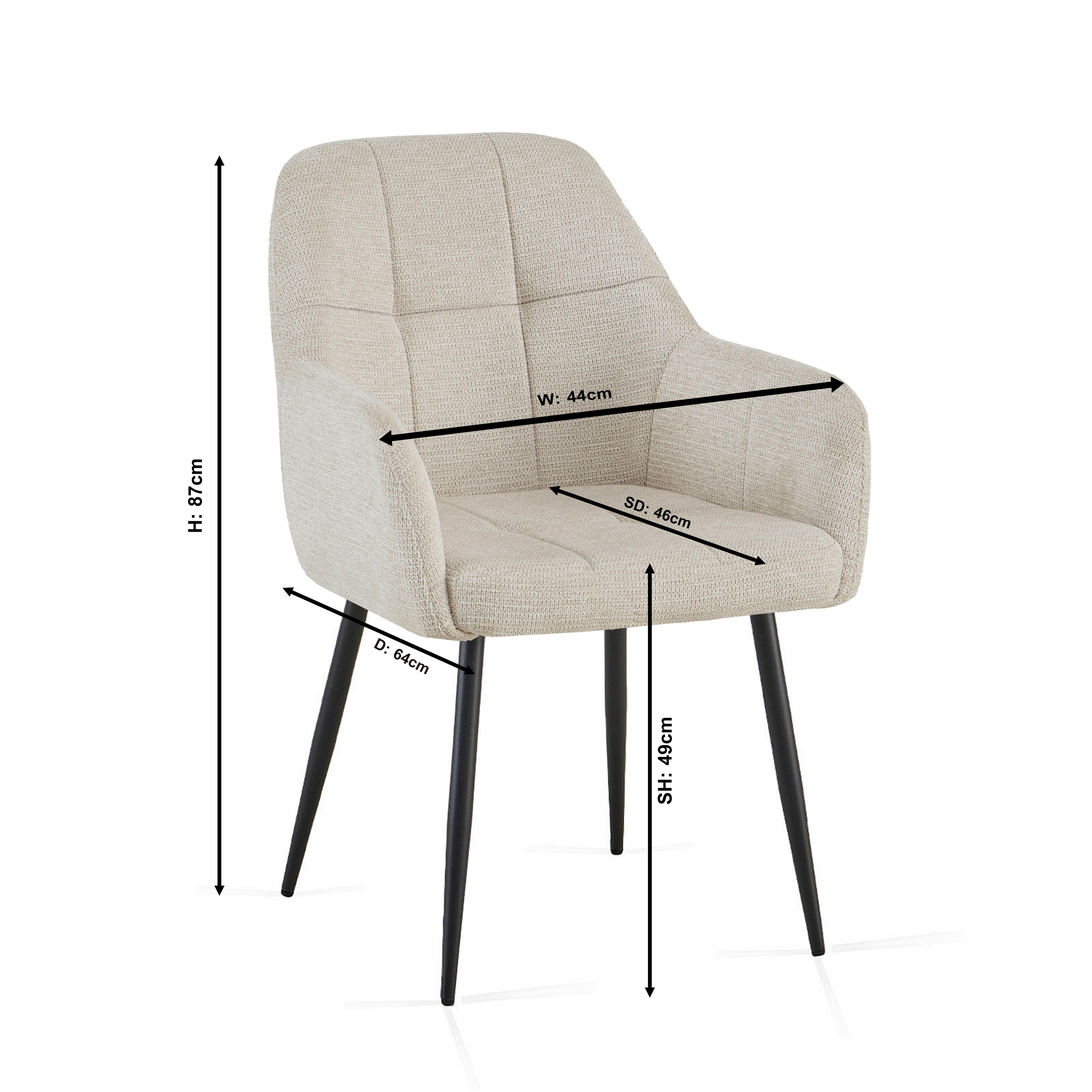 Armlehnstuhl Mira Webstoff Beige, B: 58 cm - Beige/Schwarz, KONVENTIONELL, Textil/Metall (58/88/63cm) - MID.YOU