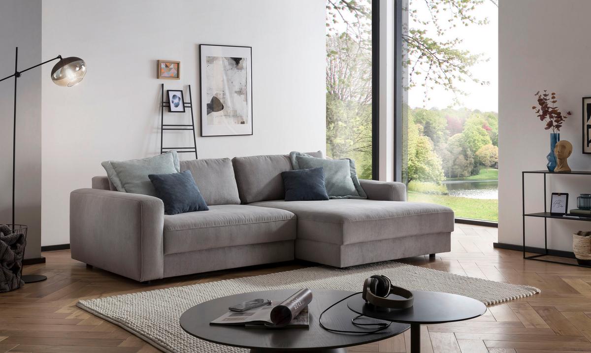 Ecksofa Bourbon - Schwarz/Grau, MODERN, Textil (250/176cm) - Trendmanufaktur