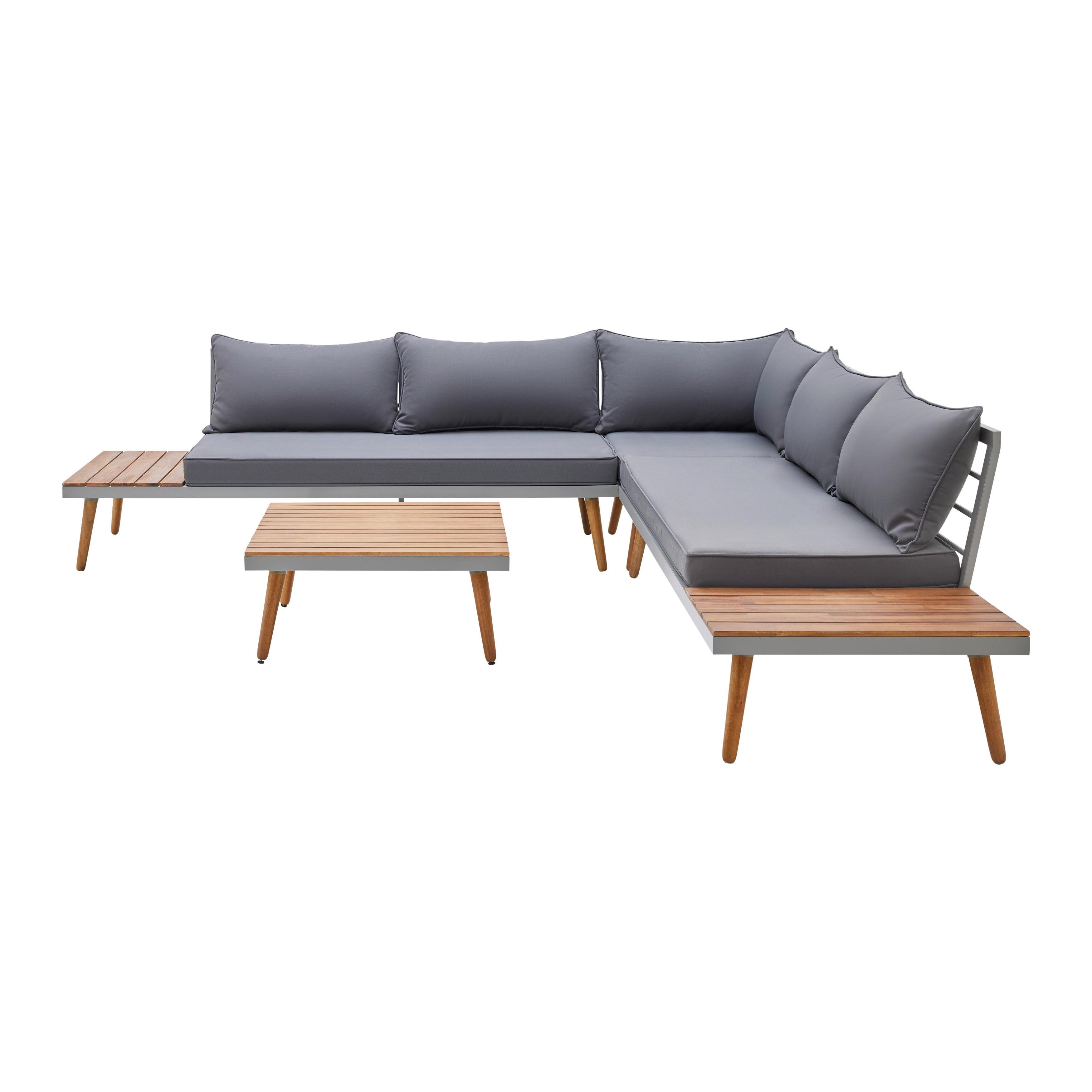 Sedacia zostava na terasu LACIANO - farba akácie/sivá, Modern, kov/drevo (257/68/74cm) - Bessagi Garden