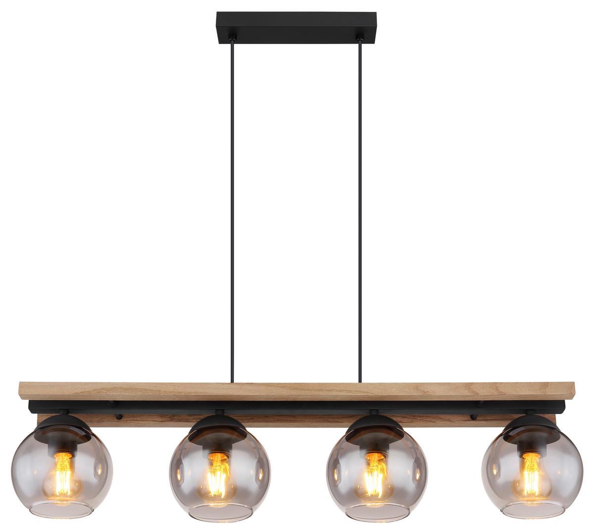 Függőlámpa 15569-4hw - sötétbarna/fekete, Natur, Üveg/fa (85/15/120cm) - Globo