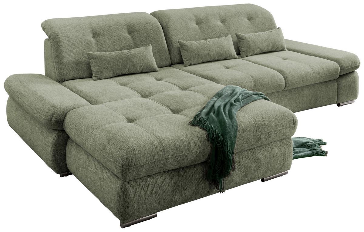 Ecksofa Mit Schlaffunktion Dalida Grün Chenille - Chromfarben/Grün, Design, Textil (196/300cm) - Livetastic