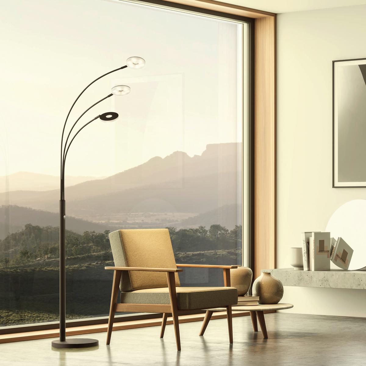 LED-Stehlampe Denkt dimmbar Schwarz 3 Leuchten - Schwarz, Design, Glas/Metall (45/185cm) - Fischer & Honsel