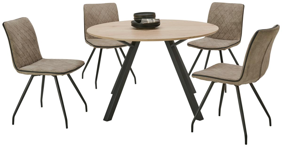 Esstisch Rund Arno 120x76 Naturfarben - Schwarz/Naturfarben, KONVENTIONELL, Holzwerkstoff/Metall (120/76/120cm)