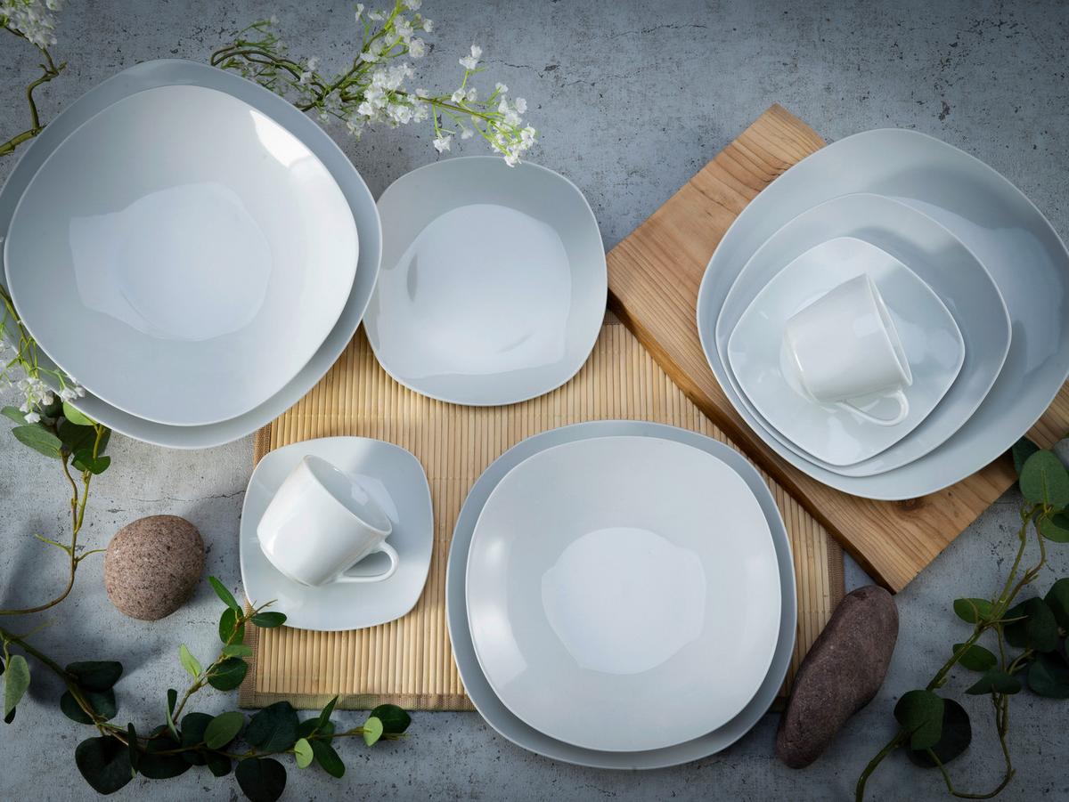 Kombiservice Porzellan 6 Personen Geschirr Set - Weiß, Basics, Keramik - Creatable